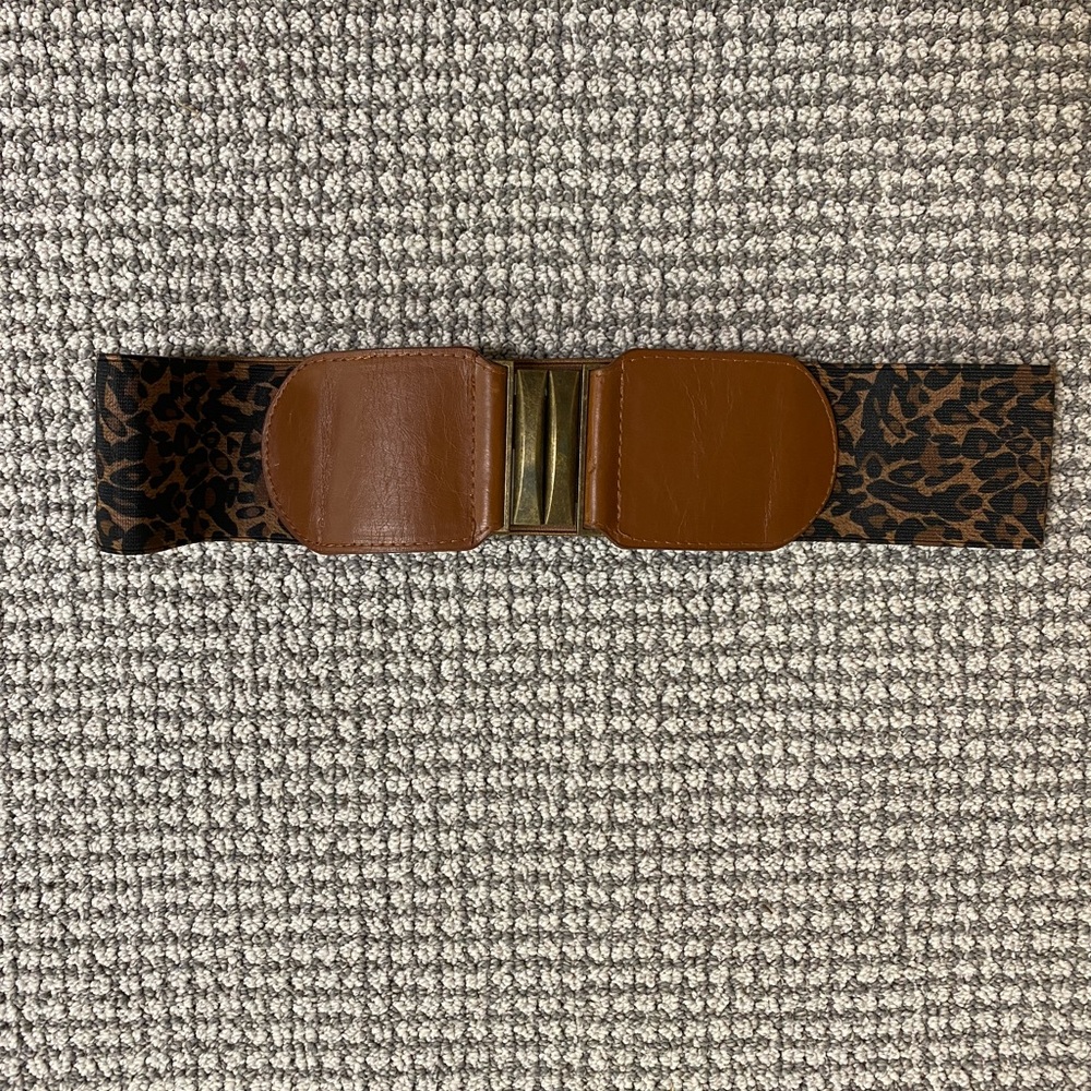 Brown faux Leather & Leopard Elastic Bow Waist Belt